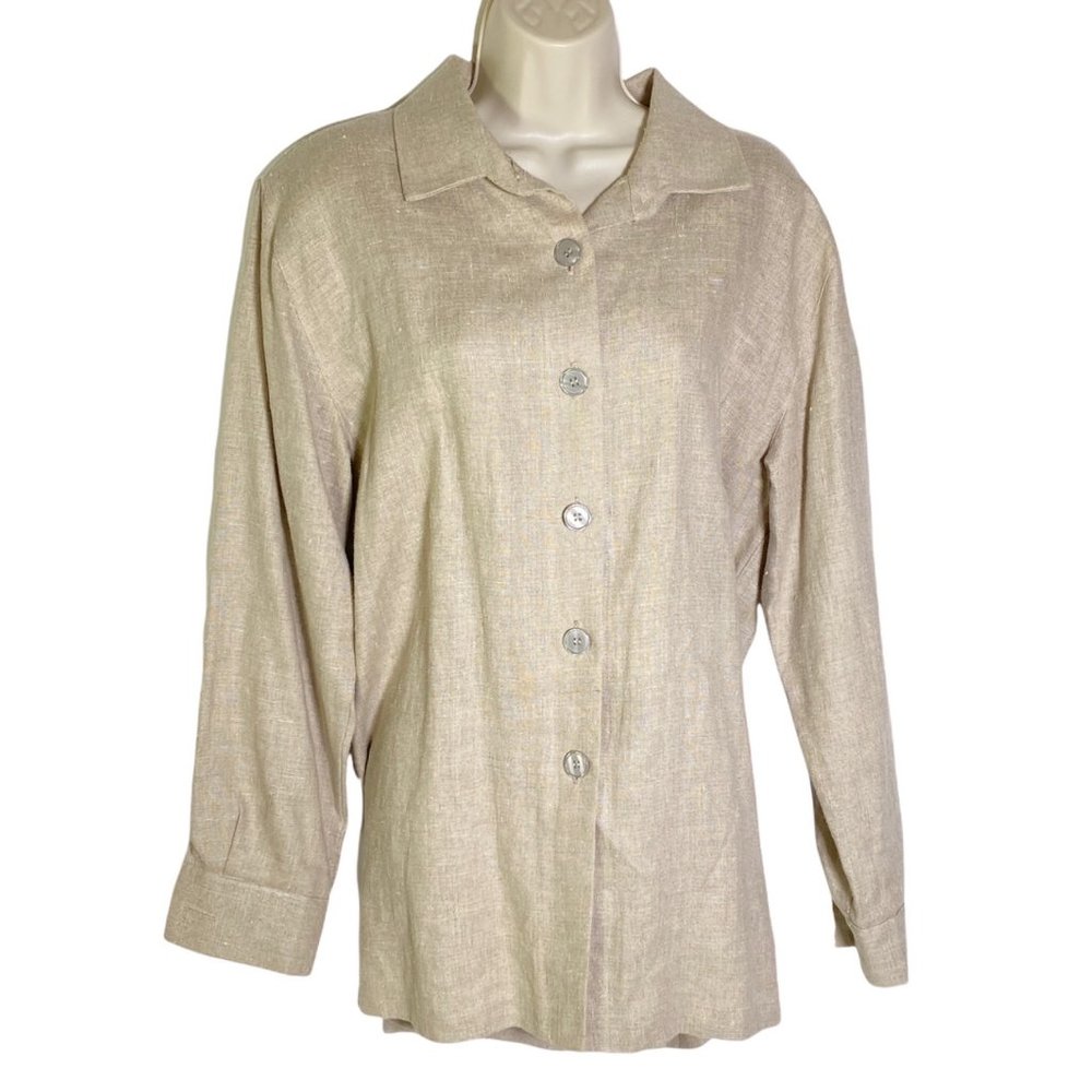 4/$25 Leslie Stuart Slubby Safari Linen Long Sleeve Shirt Jacket Women 10 VTG